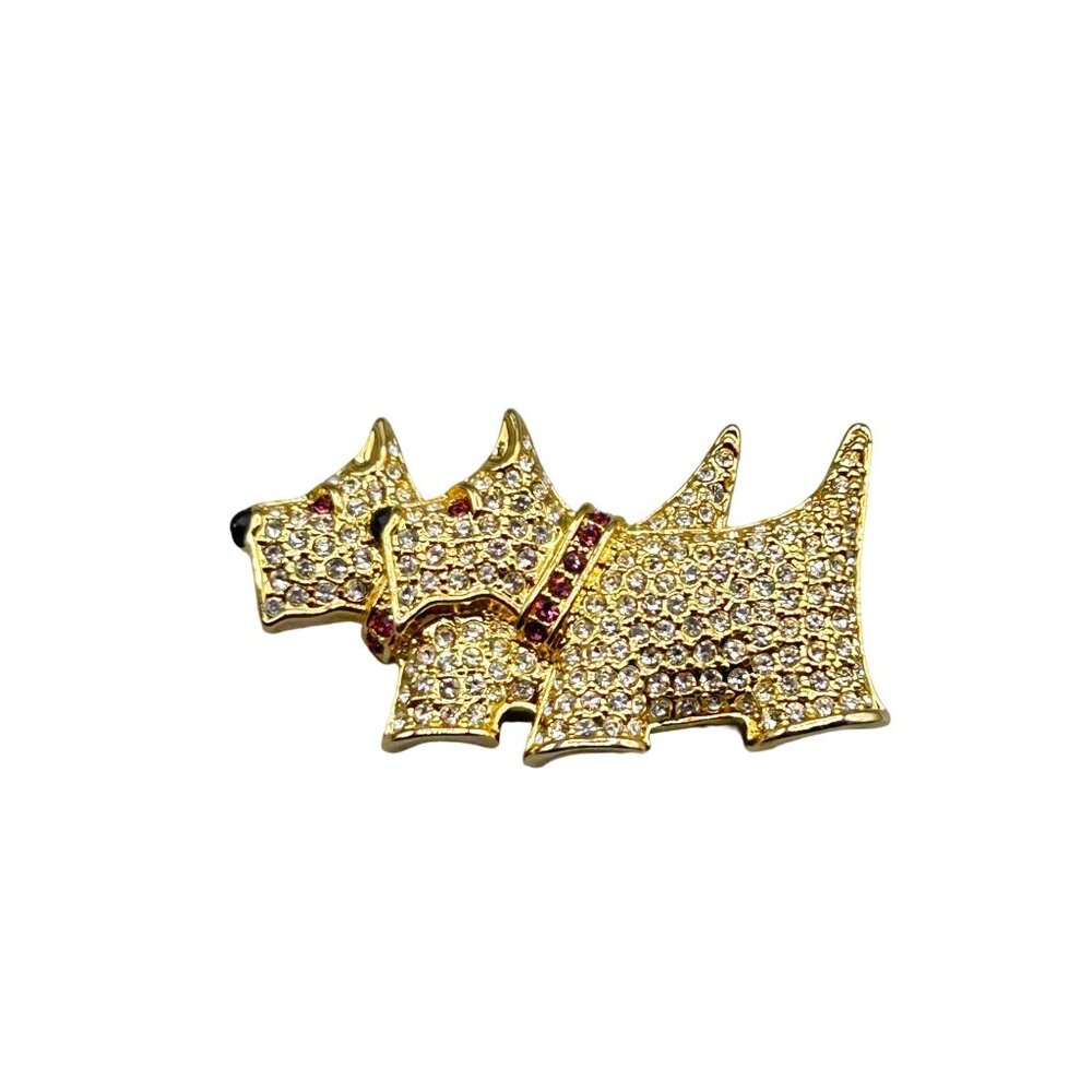 Vintage Napier Scottie Dogs Pin Brooch Rhinestones Pave Gold Tone Terriers Pin